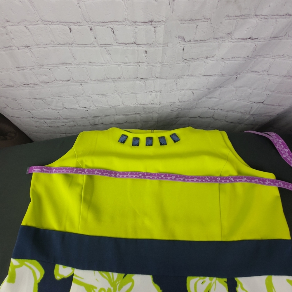 Allen Kay Green and Blue Floral Sleeveless Dress and Striped Bolero Sz … - Picture 7 of 16